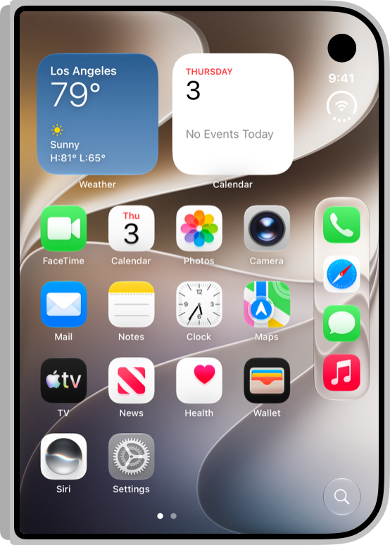 A screenshot of the Home Screen on the outer display of iPhone Duo.